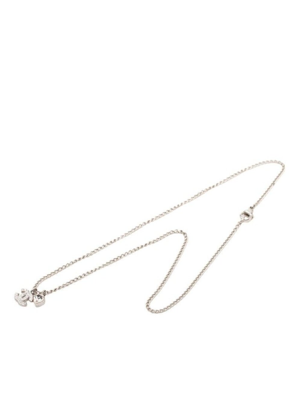 Chanel CC Logo Heart Key Motif Necklace Silver Metal Line Stone 1 - Picture 3 of 5
